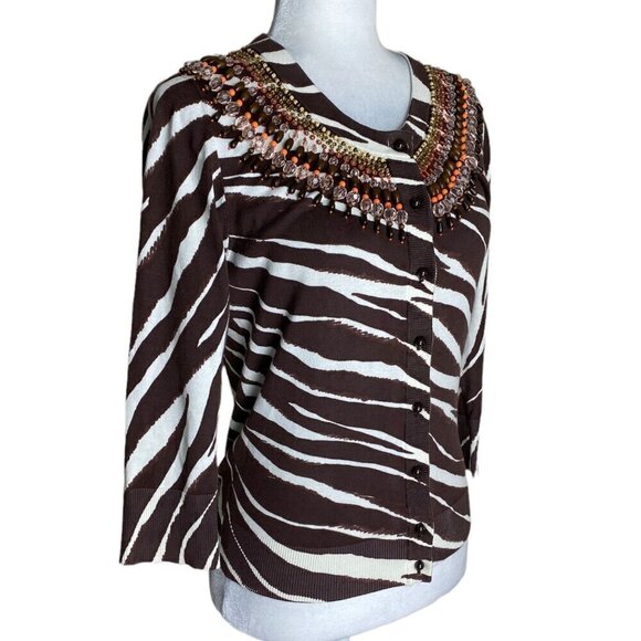 Kate Spade New York Zebra Print Beaded Cardigan Sweater Womens Sz XS - Picture 4 of 8
